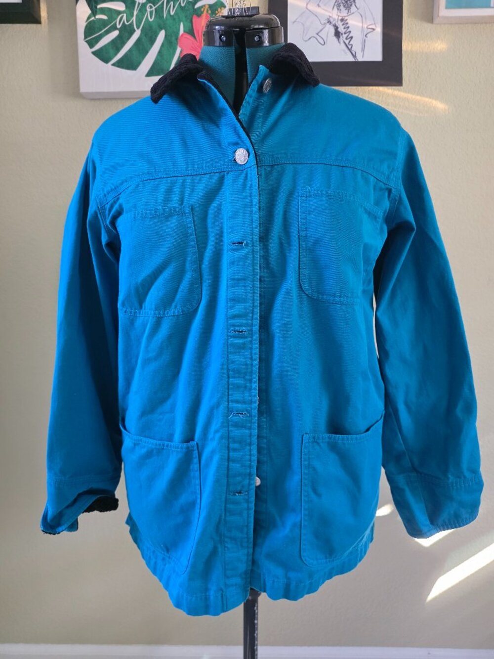 Vintage Denim & Co. Teal Chore Barn Jacket – Corduroy Trim Utility Coat